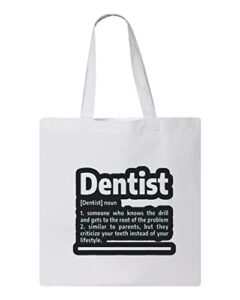 dentist design, reusable tote bag, lightweight grocery shopping cloth bag, 13” x 14” with 20” handles