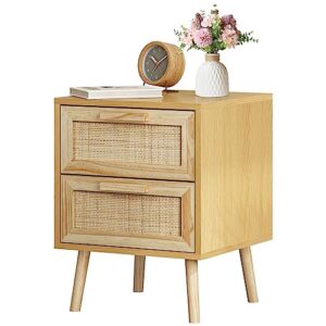 koifuxii bedside tables with 2 hand-woven natural rattan drawers - 2 drawer nightstands - boho bedroom side tables with storage, wood night stand