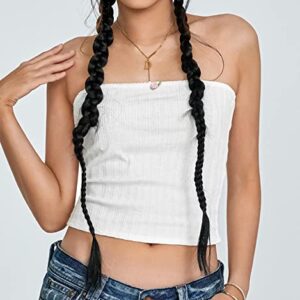 Women Lace Trim Strapless Tube Top Y2k Off Shoulder Backless Bandeau Top Knitted Aesthetic Crop Tank Top (B White,Small)