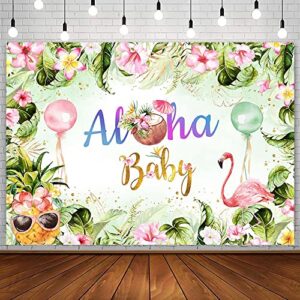 aibiin 7x5ft aloha baby shower backdrop summer hawaiian oh baby party decorations tropical floral flamingo pineapple tiki themed photography background banner photoshoot props