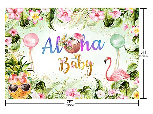 AIBIIN 7x5ft Aloha Baby Shower Backdrop Summer Hawaiian Oh Baby Party Decorations Tropical Floral Flamingo Pineapple Tiki Themed Photography Background Banner Photoshoot Props