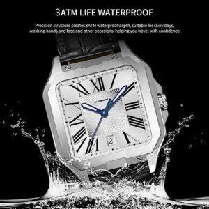 PINDU Automatic Watches for Men, Tank Business Dress Watch Square Mechanical Watch Mens Watches Simple and Easy to Read (Silver Case White Dial)