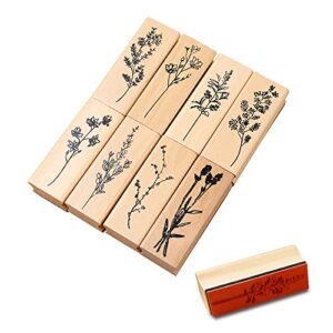 diyomr wooden rubber stamps flower plant stamps set floral stamp vintage decorative wood stamp for scrapbooking | painting | letters diary | diy crafting | card making, 8 packs (flower&plant)