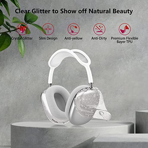 Aircawin for AirPods Max Case Clear Glitter,Soft TPU Clear Case for Airpods Max Case Cover,Shockproof Anti-Scratch Protective Case No-Yellowing Transparent Accessories for AirPod Max Headphone-Glitter