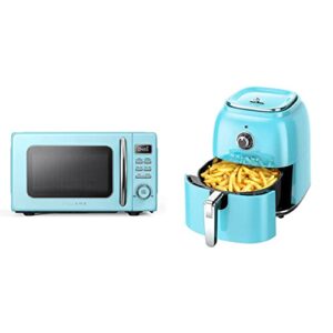 galanz glcmkz09ber09 retro countertop microwave oven with auto cook & reheat, 0.9 cu ft, blue & retro electric air fryer with non-stick basket, temperature and time control, 4.8qt, 1500w, retro blue