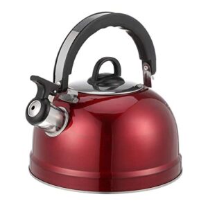 bestonzon tea kettle stove whistling tea kettles stainless steel teakettle teapot with ergonomic handle hot water boiling sounding kettle for home kitchen red 3l tea pot