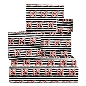 central 23 black and white wrapping paper - 6 sheets of floral gift wrap and tags - stripes - 18th birthday wrapping paper for women girls her - age 18 - pink - comes with fun stickers