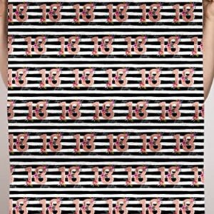 CENTRAL 23 Black and White Wrapping Paper - 6 Sheets of Floral Gift Wrap and Tags - Stripes - 18th Birthday Wrapping Paper for Women Girls Her - Age 18 - Pink - Comes with Fun Stickers