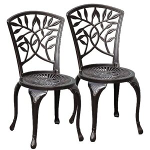 dwvo outdoor cast aluminum outdoor chairs set of 2, all-weather patio dining chair with adjustable feet for balcony, backyard, deck, garden, hammered bronze