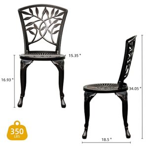 DWVO Outdoor Cast Aluminum Outdoor Chairs Set of 2, All-Weather Patio Dining Chair with Adjustable Feet for Balcony, Backyard, Deck, Garden, Hammered Bronze