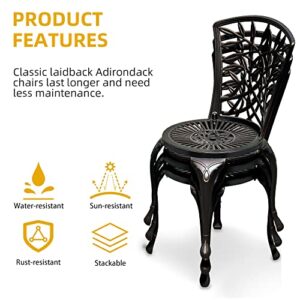 DWVO Outdoor Cast Aluminum Outdoor Chairs Set of 2, All-Weather Patio Dining Chair with Adjustable Feet for Balcony, Backyard, Deck, Garden, Hammered Bronze