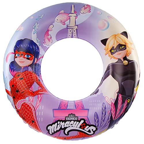 Miraculous Ladybug Officially Licensed Pool Float Raft Inflatable Tube - 30 Inches - Cat Noir and Ladybug - Filled with Star Confetti Glitter - Inner Tube Floatie Perfect for Beach, Pool, Lake