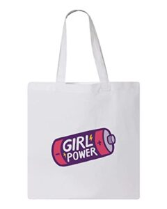 girl power design, reusable tote bag, lightweight grocery shopping cloth bag, 13” x 14” with 20” handles