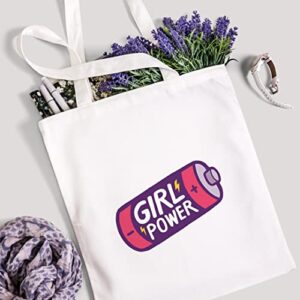 GIRL POWER DESIGN, Reusable Tote Bag, Lightweight Grocery Shopping Cloth Bag, 13” x 14” with 20” Handles