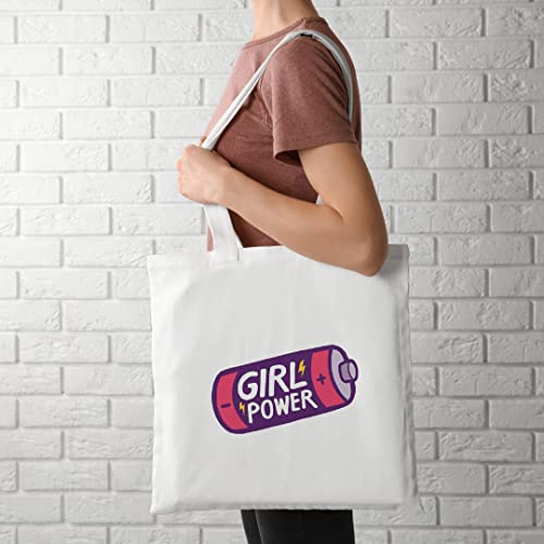 GIRL POWER DESIGN, Reusable Tote Bag, Lightweight Grocery Shopping Cloth Bag, 13” x 14” with 20” Handles