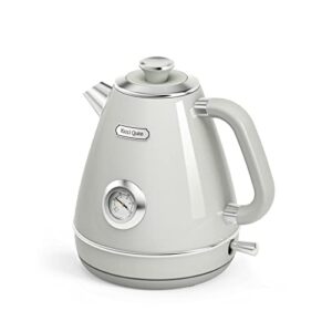 hazel quinn retro electric kettle - 1.7 liters / 57.5 ounces tea kettle with thermometer, all stainless steel, fast boiling 1200 w, bpa-free, cordless, rotational base, automatic shut off - ice gray