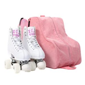 Fydelity Roller Skate Bags for Women Girls Roller Skate Backpack Roller Skate Accessories Ice Skates Kids Ice Skate Bag Rollerskate bag Ice Skating Bag Roller Skating Bag Corduroy Pink