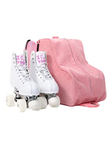 Fydelity Roller Skate Bags for Women Girls Roller Skate Backpack Roller Skate Accessories Ice Skates Kids Ice Skate Bag Rollerskate bag Ice Skating Bag Roller Skating Bag Corduroy Pink