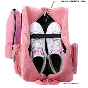 Fydelity Roller Skate Bags for Women Girls Roller Skate Backpack Roller Skate Accessories Ice Skates Kids Ice Skate Bag Rollerskate bag Ice Skating Bag Roller Skating Bag Corduroy Pink