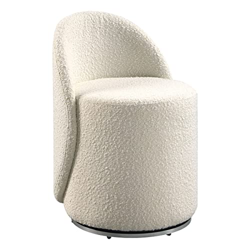 OSP Home Furnishings Lystra Swivel Barrel Vanity Chair with Textured Boucle Fabric, Cream