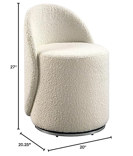 OSP Home Furnishings Lystra Swivel Barrel Vanity Chair with Textured Boucle Fabric, Cream
