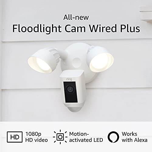 Ring Floodlight Cam Wired Plus with motion-activated 1080p HD video (2021 release), 2-pack, White