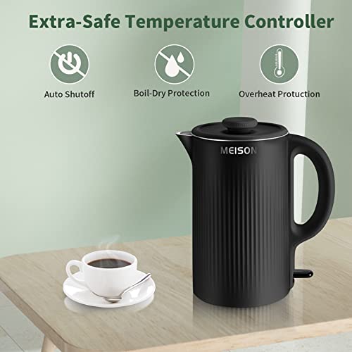 Electric Kettles Stainless Steel for Boiling Water, Double Wall Hot Water Boiler Heater, Cool Touch Electric Teapot, Auto Shut-Off & Boil-Dry Protection, 120V/1200W, 1.7 Liter, 2 Year Warranty (black)