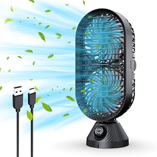 GAOYITK Small Oscillating Desk Fan, Portable Table Fans with Dual Air Circulation, 120° Oscillation, Black Quiet USB Tabletop Tower Fan for Indoor Home Office Bedroom Desktop Sleep Work, 11 inch