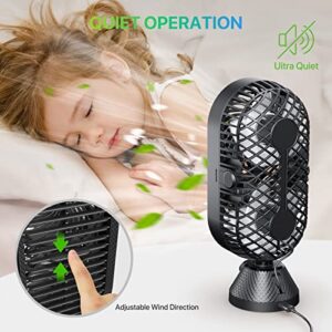 GAOYITK Small Oscillating Desk Fan, Portable Table Fans with Dual Air Circulation, 120° Oscillation, Black Quiet USB Tabletop Tower Fan for Indoor Home Office Bedroom Desktop Sleep Work, 11 inch