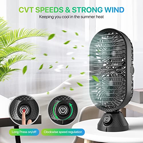 GAOYITK Small Oscillating Desk Fan, Portable Table Fans with Dual Air Circulation, 120° Oscillation, Black Quiet USB Tabletop Tower Fan for Indoor Home Office Bedroom Desktop Sleep Work, 11 inch