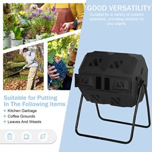 43 Gallon Compost Bin with Dual Chamber Sliding Doors, Outdoor 360° Tumbling Rotating Composting Bins Solid Steel Frame Gardening Compost Tumbler Bucket Trash Can for Patio Yard Waster, Black Door