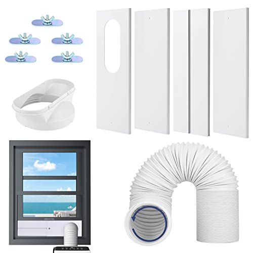 BROSYDA Portable Air Conditioner Window Vent Kit, Upgraded Seamless Portable AC Vent Kit with 5.9" Diameter of Exhaust Hose & Universal Coupler, Adjustable Window Seal Kit for Sliding Window