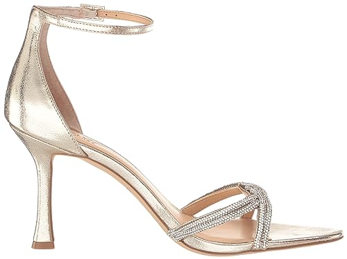 Jewel Badgley Mischka Women's VANI Heeled Sandal, Gold Textile, 9