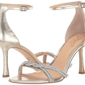 Jewel Badgley Mischka Women's VANI Heeled Sandal, Gold Textile, 9