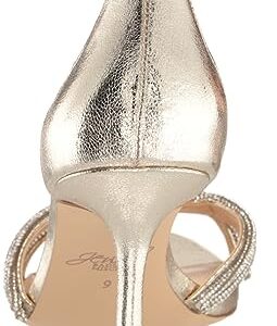 Jewel Badgley Mischka Women's VANI Heeled Sandal, Gold Textile, 9