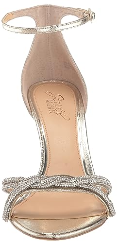 Jewel Badgley Mischka Women's VANI Heeled Sandal, Gold Textile, 9