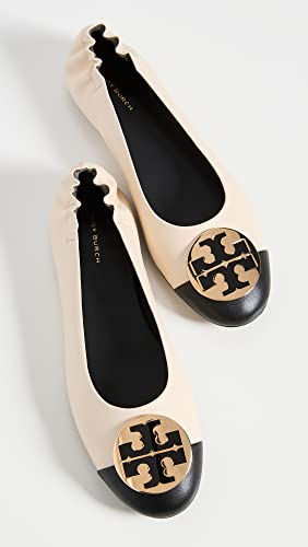 Tory Burch Women's Claire Cap Toe Ballet Flats, New Cream/Black/Gold, 11 Medium US