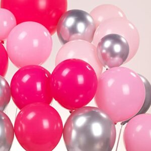 Kozee Hot Pink Silver Balloon garland arch kit 160PCS Pastel Pink and silver Starburst balloons for girl's 15/16/30th Birthday Princess Party Decorations