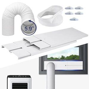 winpull portable air conditioner windows vent kit with 5.9'' exhaust hose, upgraded interlocking thickened plate window seal for portable ac, universal sliding ac vent kit