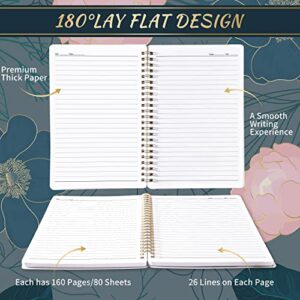 Notebook - 3 Pack A5 Ruled Journal Notebook, 8.3”x 6'', 3 x 160 Pages, Journal for Women, College Ruled Notebook, Spiral Notebook with Thick Paper, Pocket, Round Corner, Notebooks for Office & School