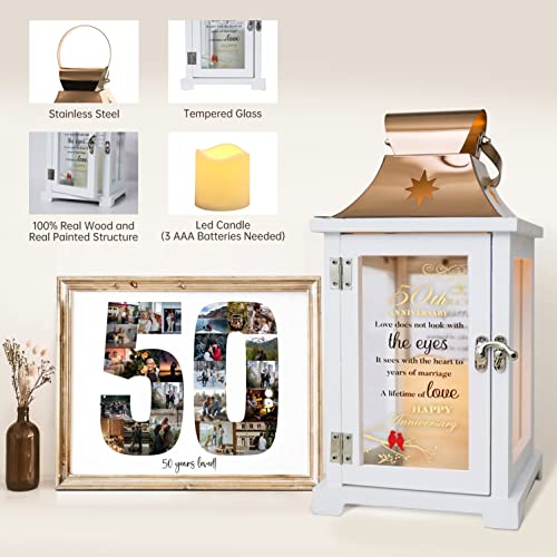 50th Wedding Anniversary Lantern, Best 50th Anniversary Wedding Gifts for Couple Parents Wife Husband Golden 50 Years of Marriage for Him He - Unique 50th Wedding Anniversary Gift Ideas