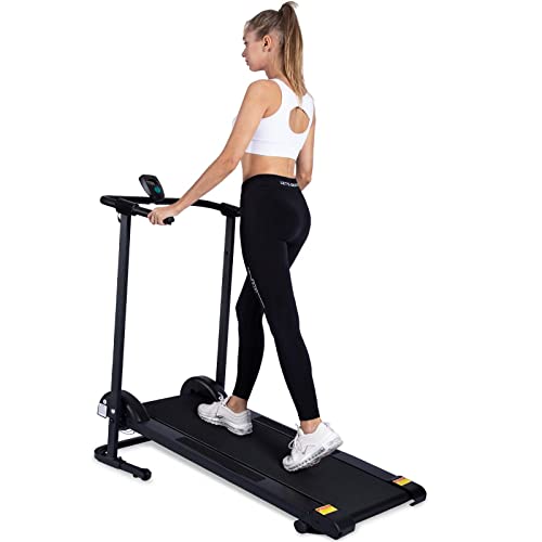 Manual Treadmill Non Electric Treadmill with 10° Incline Small Foldable Treadmill for Apartment Home Walking Running Black