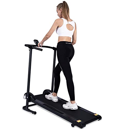 Manual Treadmill Non Electric Treadmill with 10° Incline Small Foldable Treadmill for Apartment Home Walking Running Black