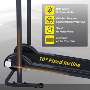 Manual Treadmill Non Electric Treadmill with 10° Incline Small Foldable Treadmill for Apartment Home Walking Running Black