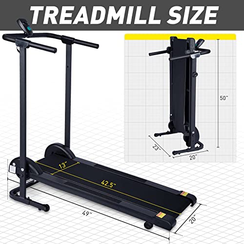 Manual Treadmill Non Electric Treadmill with 10° Incline Small Foldable Treadmill for Apartment Home Walking Running Black