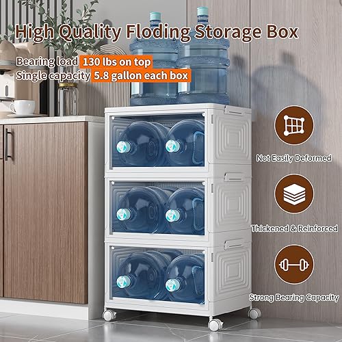 JONYJ Storage Bins with Lids 23Qt, 3 Packs Stackable Storage Bins with Wheels, Magnetic Door, Leather Handle, Plastic Storage Containers for Bedroom, Living Room, Kitchen, Bathroom