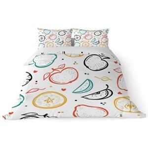 duvet cover sets california king -colorful fruit apples pear-bedding comforter set breathable setssoft microfiber 3 pcs
