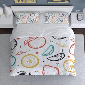 Duvet Cover Sets California King -Colorful Fruit Apples Pear-Bedding Comforter Set Breathable SetsSoft Microfiber 3 Pcs