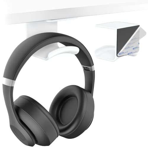 HomeMount Headphone Hook Under Desk - Headphone Holder Under Table, Adhesive Gaming Headphone Stand Hanger Desk Mount for Most Headphone（White）