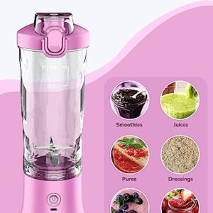 Portable Blender 20oz Large Capacity, 6 Blades Mini Blender for Shakes and Smoothies, BPA Free Personal Blender with Rechargeable USB, Fresh Juice Blender for On the Go, Purple